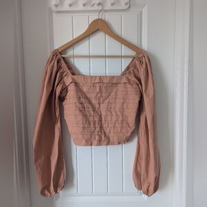 Peasant Long-Sleeve Crop Top in Dusty Peach Size Medium